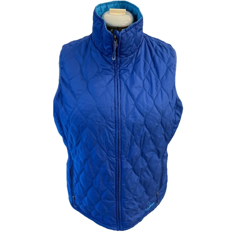 LL BEAN Women's Blue Turquoise LIGHTWEIGHT QUILTED Insulated REVERSIBLE VEST L